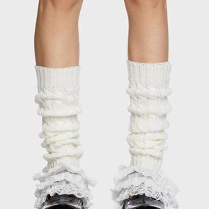 Simple Wonders Ruffle Lace Trim Knit Slouchy Leg Warmers White NWT Sold Out